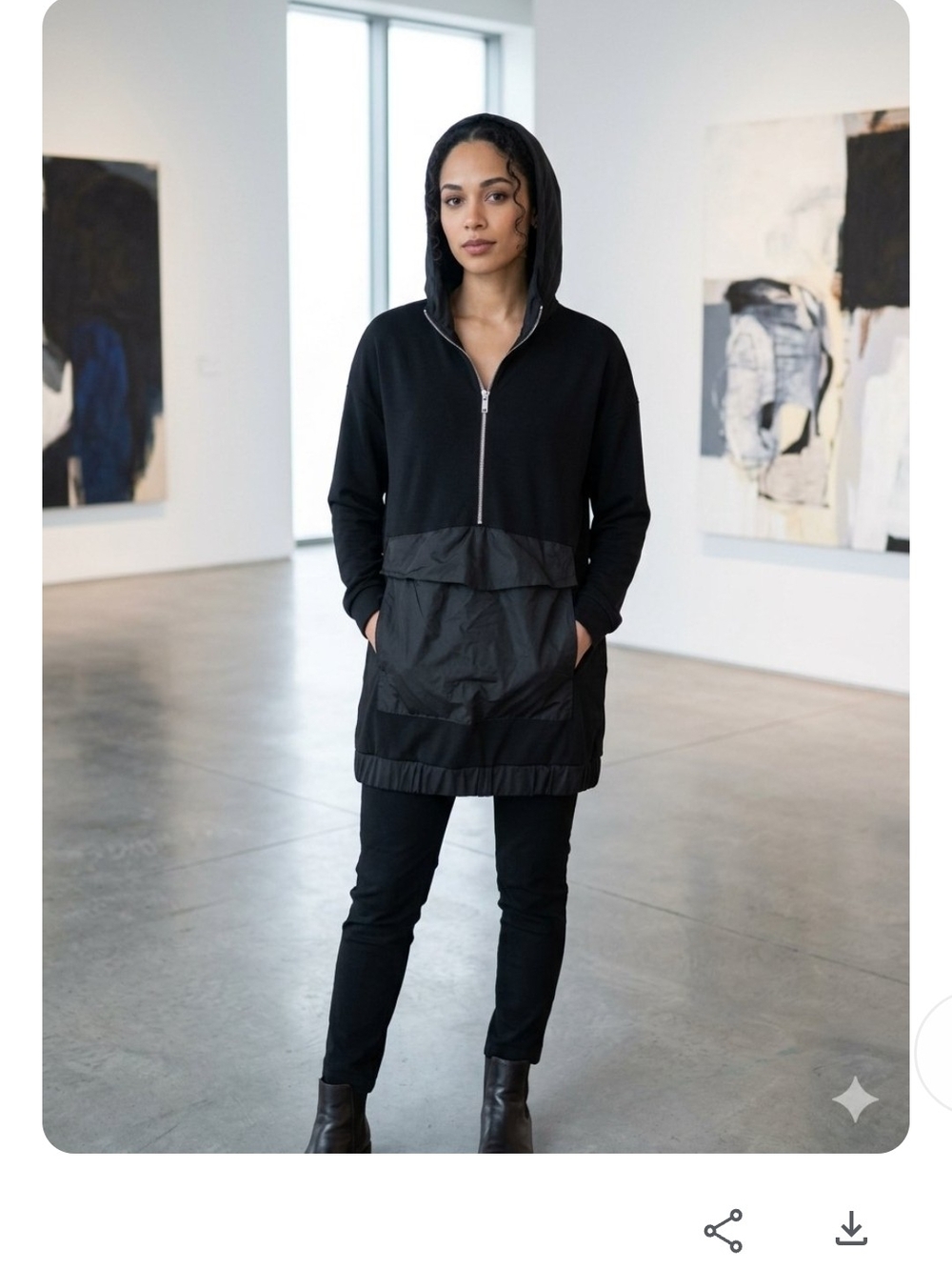 Zara Black Hooded Zip-Front Bomber Pullover